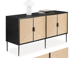 tectake® Dressoir Juna - 150 x 47 x 77 cm - Houten Kast met Boho Jute-Look - 2 Opbergvakken met Magnetische Deuren en Tussenplanken - TV-Meubel - Opbergkast met Deuren