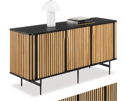 tectake® Dressoir Lineo - 156 x 45,5 x 74 cm - Houten Kast met Lamellenlook - 3 Opbergvakken met Magnetische Deuren en Tussenplanken - TV-Meubel - Opbergkast - Keukenkast - Commode