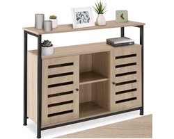 tectake® Dressoir - Wandkast met 2 deuren en open planken - Houten keukenkast - Industrieel design - Bijzettafel met plank - Zwart metalen frame - Afmeting (LxBxH) 100 x 37 x 82 cm - Lichtbruin