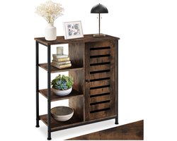 tectake® Dressoir wandkast met 3 vakken en kastvak - Industrieel design - Houten ladekast voor woonkamer, hal, keuken, badkamer - Afmeting (LxBxH) 71 x 32 x 82 cm - Zwart metalen frame - Deur rechts - Donkerbruin