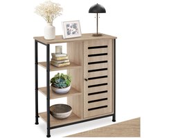 tectake® Dressoir wandkast met 3 vakken en kastvak - Industrieel design - Houten ladekast voor woonkamer, hal, keuken, badkamer - Afmeting (LxBxH) 71 x 32 x 82 cm - Zwart metalen frame - Deur rechts - Lichtbruin