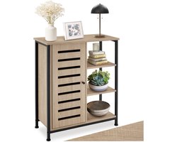 tectake® Dressoir wandkast met 3 vakken en kastvak - Industrieel design - Houten ladekast voor woonkamer, hal, keuken, badkamer - Afmeting (LxBxH) 71 x 32 x 82 cm - Zwart metalen frame - Deur links - Lichtbruin