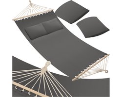 tectake® Dubbele hangmat voor 2 personen - Inclusief 2 kussens en spreidstokken - Ligvlak ca. 230x145 cm - Draagvermogen tot 240 kg - Diverse kleuren - Donkergrijs