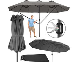 tectake® Dubbele parasol met zwengel - 460 x 270 cm - Aluminium parasol met zonwering UV50+ - Rechthoekige tuinparasol - Vrijstaand als terrasoverkapping of marktparasol - Afmeting (LxBxH) 460 x 270 x 241 cm - Grijs