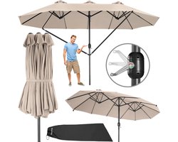 tectake® Dubbele parasol met zwengel - Aluminium parasol met zonwering UV50+ - Rechthoekige tuinparasol - Vrijstaand als terrasoverkapping of marktparasol - Afmeting (LxBxH) 460 x 270 x 241 cm - Beige