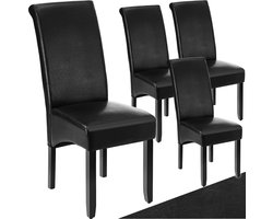 tectake® Eetkamerstoel - Comfortabele kunstleren stoel met hoge rugleuning - Keukenstoel voor keukentafel - Gestoffeerde keukenstoel - Diverse kleuren en sets - Maximale belasting 120 kg - Afmeting (LxBxH) 44 x 63 x 106 cm - Set van 4 - Zwart