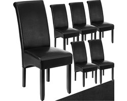 tectake® Eetkamerstoel - Comfortabele kunstleren stoel met hoge rugleuning - Keukenstoel voor keukentafel - Gestoffeerde keukenstoel - Diverse kleuren en sets - Maximale belasting 120 kg - Afmeting (LxBxH) 44 x 63 x 106 cm - Set van 6 - Zwart
