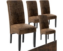tectake® Eetkamerstoel - Comfortabele kunstleren stoel met hoge rugleuning - Keukenstoel voor keukentafel - Gestoffeerde keukenstoel - Diverse kleuren en sets - Maximale belasting 120 kg - Afmeting (LxBxH) 44 x 63 x 106 cm - Set van 4 - Antiek bruin