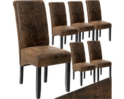 tectake® Eetkamerstoel - Comfortabele kunstleren stoel met hoge rugleuning - Keukenstoel voor keukentafel - Gestoffeerde keukenstoel - Diverse kleuren en sets - Maximale belasting 120 kg - Afmeting (LxBxH) 44 x 63 x 106 cm - Set van 6 - Antiek bruin