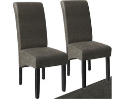 tectake® Eetkamerstoel - Comfortabele kunstleren stoel met hoge rugleuning - Keukenstoel voor keukentafel - Gestoffeerde keukenstoel - Diverse kleuren en sets - Maximale belasting 120 kg - Afmeting (LxBxH) 44 x 63 x 106 cm - Set van 2 - Grijs