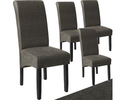tectake® Eetkamerstoel - Comfortabele kunstleren stoel met hoge rugleuning - Keukenstoel voor keukentafel - Gestoffeerde keukenstoel - Diverse kleuren en sets - Maximale belasting 120 kg - Afmeting (LxBxH) 44 x 63 x 106 cm - Set van 4 - Grijs