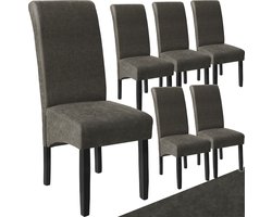 tectake® Eetkamerstoel - Comfortabele kunstleren stoel met hoge rugleuning - Keukenstoel voor keukentafel - Gestoffeerde keukenstoel - Diverse kleuren en sets - Maximale belasting 120 kg - Afmeting (LxBxH) 44 x 63 x 106 cm - Set van 6 - Grijs