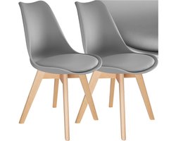 tectake® Eetkamerstoel Frederikke - Set van 2 Eetkamerstoelen met Gevoerde Stoffen Zitting - Massief Houten Poten - Ergonomische Stoelen geschikt voor Woonkamer, Eetkamer, Slaapkamer en Keuken - Draagkracht 120kg - Grijs