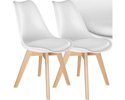 tectake® Eetkamerstoel Frederikke - Set van 2 Eetkamerstoelen met Gevoerde Stoffen Zitting - Massief Houten Poten - Ergonomische Stoelen geschikt voor Woonkamer, Eetkamer, Slaapkamer en Keuken - Draagkracht 120kg - Wit