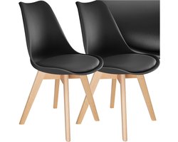 tectake® Eetkamerstoel Frederikke - Set van 2 Eetkamerstoelen met Gevoerde Stoffen Zitting - Massief Houten Poten - Ergonomische Stoelen geschikt voor Woonkamer, Eetkamer, Slaapkamer en Keuken - Draagkracht 120kg - Zwart