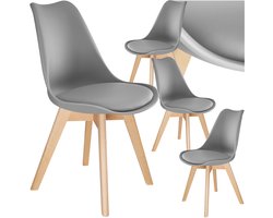 tectake® Eetkamerstoel Frederikke - Set van 4 Eetkamerstoelen met Gevoerde Stoffen Zitting - Massief Houten Poten - Ergonomische Stoelen geschikt voor Woonkamer, Eetkamer, Slaapkamer en Keuken - Draagkracht 120kg - Grijs