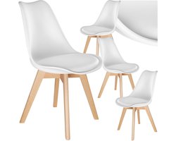 tectake® Eetkamerstoel Frederikke - Set van 4 Eetkamerstoelen met Gevoerde Stoffen Zitting - Massief Houten Poten - Ergonomische Stoelen geschikt voor Woonkamer, Eetkamer, Slaapkamer en Keuken - Draagkracht 120kg - Wit