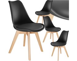 tectake® Eetkamerstoel Frederikke - Set van 4 Eetkamerstoelen met Gevoerde Stoffen Zitting - Massief Houten Poten - Ergonomische Stoelen geschikt voor Woonkamer, Eetkamer, Slaapkamer en Keuken - Draagkracht 120kg - Zwart