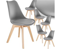 tectake® Eetkamerstoel Frederikke - Set van 6 Eetkamerstoelen met Gevoerde Stoffen Zitting - Massief Houten Poten - Ergonomische Stoelen geschikt voor Woonkamer, Eetkamer, Slaapkamer en Keuken - Draagkracht 120kg - Grijs
