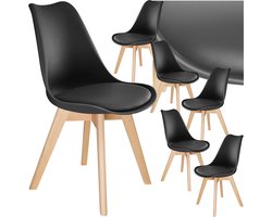 tectake® Eetkamerstoel Frederikke - Set van 6 Eetkamerstoelen met Gevoerde Stoffen Zitting - Massief Houten Poten - Ergonomische Stoelen geschikt voor Woonkamer, Eetkamer, Slaapkamer en Keuken - Draagkracht 120kg - Zwart