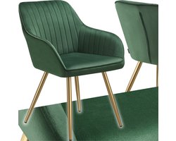 tectake® Eetkamerstoel Marilyn - Gestoffeerde Stoel in Fluweellook - Doorgestikt - Zwarte Stoelpoten - Ergonomische Keukenstoel - Met Doorlopende Rugleuning en Armleuningen - Stoel voor Woonkamer, Eetkamer, Slaapkamer - Groen