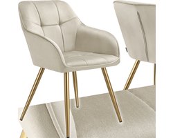 tectake® Eetkamerstoel Marilyn - Gestoffeerde Stoel in Fluweellook - Gecaptioneerd - Zwarte Stoelpoten - Ergonomische Keukenstoel - Met Doorlopende Rugleuning en Armleuningen - Stoel voor Woonkamer, Eetkamer, Slaapkamer - Creme