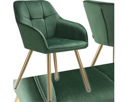 tectake® Eetkamerstoel Marilyn - Gestoffeerde Stoel in Fluweellook - Gecaptioneerd - Zwarte Stoelpoten - Ergonomische Keukenstoel - Met Doorlopende Rugleuning en Armleuningen - Stoel voor Woonkamer, Eetkamer, Slaapkamer - Groen