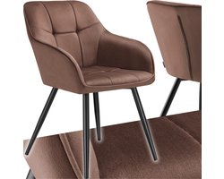 tectake® Eetkamerstoel Marilyn - Gestoffeerde Stoel in Fluweellook - Stikpatroon - Zwarte Stoelpoten - Ergonomische Keukenstoel - Met Doorlopende Rugleuning en Armleuningen - Stoel voor Woonkamer, Eetkamer, Slaapkamer - Bruin