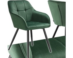 tectake® Eetkamerstoel Marilyn - Gestoffeerde Stoel in Fluweellook - Stikpatroon - Zwarte Stoelpoten - Ergonomische Keukenstoel - Met Doorlopende Rugleuning en Armleuningen - Stoel voor Woonkamer, Eetkamer, Slaapkamer - Donkergroen