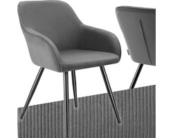 tectake® Eetkamerstoel Marilyn - Gestoffeerde Stoel met Koordlook/ribstof - Zwarte Stoelpoten - Ergonomische Keukenstoel - Stoel voor Eetkamer, Woonkamer, Slaapkamer - Grijs