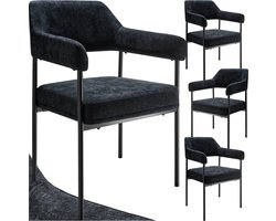 tectake® Eetkamerstoel met Armleuning - Geweven stof - Doé – Gestoffeerd met Stalen Poten - set van 4 - zwart