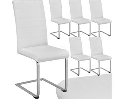 tectake® Eetkamerstoelen Bettina - Kunstleren stoelen voor Eettafel - Keukenstoelen met ergonomisch gevormde rugleuning - Diverse kleuren en sets - Maximale belasting 120 kg - Afmeting (LxBxH) 41 x 52 x 99 cm - Set van 6 - Wit