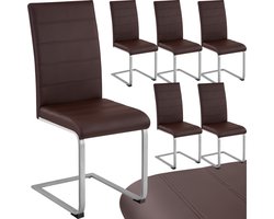 tectake® Eetkamerstoelen Bettina - Kunstleren stoelen voor Eettafel - Keukenstoelen met ergonomisch gevormde rugleuning - Diverse kleuren en sets - Maximale belasting 120 kg - Afmeting (LxBxH) 41 x 52 x 99 cm - Set van 6 - Bruin