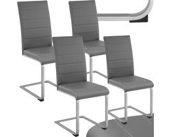 tectake® Eetkamerstoelen Bettina - Kunstleren stoelen voor Eettafel - Keukenstoelen met ergonomisch gevormde rugleuning - Diverse kleuren en sets - Maximale belasting 120 kg - Afmeting (LxBxH) 41 x 52 x 99 cm - Set van 4 - Grijs