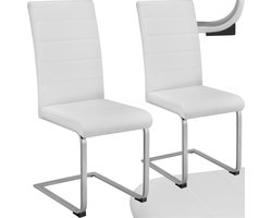 tectake® Eetkamerstoelen - Kunstleren stoelen met hoge rugleuning - Set van 2 - Sledestoel met ergonomisch gevormde rugleuning - Diverse kleuren en sets - Wit