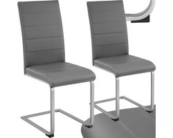 tectake® Eetkamerstoelen - Kunstleren stoelen met hoge rugleuning - Set van 2 - Sledestoel met ergonomisch gevormde rugleuning - Diverse kleuren en sets - Grijs