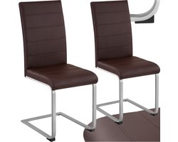 tectake® Eetkamerstoelen - Kunstleren stoelen met hoge rugleuning - Set van 2 - Sledestoel met ergonomisch gevormde rugleuning - Diverse kleuren en sets - Bruin