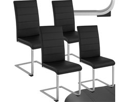 tectake®- Eetkamerstoelen - Kunstleren stoelen met hoge rugleuning - Set van 4 - Sledestoel met ergonomisch gevormde rugleuning - Verende stoel - Diverse kleuren - Zwart