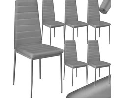 tectake® Eetkamerstoelen - Kunstleren stoelen met hoge rugleuning - Set van 6 - Belastbaar tot 150kg - Afmetingen 41x 45x98,5 cm - Moderne stoelen zonder armleuning, metalen frame - Grijs