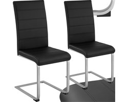 tectake® Eetkamerstoelen | Kunstleren Stoelen met Hoge Rugleuning | Sledestoel met Ergonomisch Gevormde Rugleuning - diverse kleuren (zwart, 2 set)