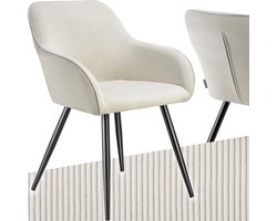 tectake® Eetkamerstoelen Marilyn - Gestoffeerde Stoelen met Koordlook/ribstof - Zwarte Stoelpoten - Ergonomische Keukenstoel - Stoel voor Eetkamer, Woonkamer, Slaapkamer - Creme
