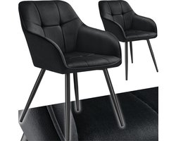 tectake® Eetkamerstoelen Marilyn - Set van 2 - Gestoffeerde Stoel in Fluweellook - Stikpatroon - Zwarte Stoelpoten - Ergonomische Keukenstoel - Doorlopende Rugleuning en Armleuningen - Stoel voor Woonkamer, Eetkamer, Slaapkamer - Zwart