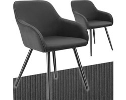 tectake® Eetkamerstoelen Marilyn - Set van 2 - Gestoffeerde Stoelen met Koordlook/ribstof - Zwarte Stoelpoten - Ergonomische Keukenstoel - Stoel voor Eetkamer, Woonkamer, Slaapkamer - Antraciet