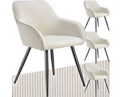 tectake® Eetkamerstoelen Marilyn - Set van 6 - Gestoffeerde Stoelen met Koordlook/ribstof - Zwarte Stoelpoten - Ergonomische Keukenstoel - Stoel voor Eetkamer, Woonkamer, Slaapkamer - Creme