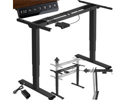 tectake® Elektrisch in hoogte verstelbaar bureauframe - Metalen tafelframe - Geheugenfunctie en stootbeveiliging - 2 stille motoren - Ideaal voor werk en gamen - Zit/sta bureau - Draagkracht 100 kg - Afmeting (LxBxH) 110-168 x 60 x 60-125 cm - Zwart
