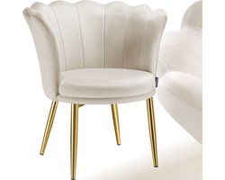 tectake® Fauteuil Stella - Kuipstoel met armleuning – Comfortabele Eetkamerstoel – Keukenstoel – Dikke vulling – Voor woonkamer en eetkamer – Met fluwelen bekleding - crème/goud