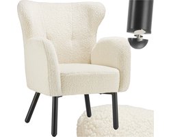 tectake® - Fauteuil Vänersborg - Dik gestoffeerde relaxstoel met bouclé-bekleding - Lounge stoel met brede armleuningen en ergonomische rugleuning - In hoogte vertelbare poten met vloerbescherming - Beige / crème