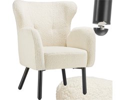 tectake® Fauteuil Vänersborg - Dik Gestoffeerde Relaxstoel met Bouclé Bekleding - Loungestoel met Armleuningen en Ergonomische Rugleuning - Relax Stoel voor Woonkamer - Beige / Crème