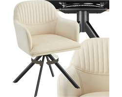 tectake® Fluwelen draaistoel - Bureaustoel - Eetkamerstoel met armleuningen - Fluwelen bureaustoel, keukenstoel, woonkamerstoel - 56 x 59 x 81 cm - Creme/zwart