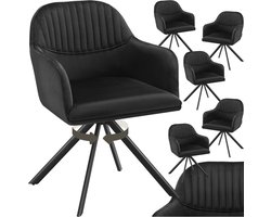 tectake® Fluwelen draaistoel - Bureaustoel - Eetkamerstoel met armleuningen - Fluwelen bureaustoel, keukenstoel, woonkamerstoel - 56 x 59 x 81 cm - Set van 6 - Zwart/zwart